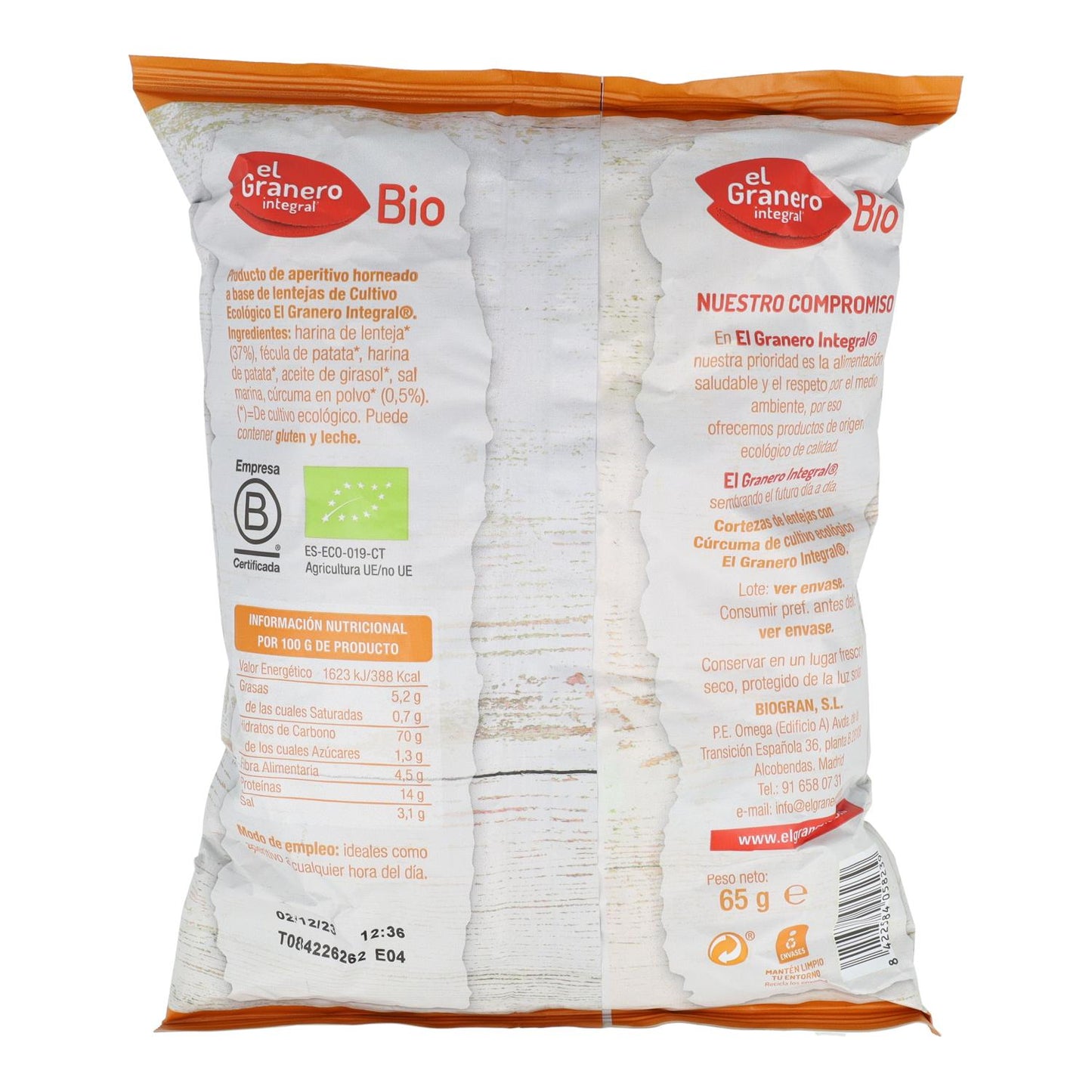 Skórki z soczewicy z kurkumą bio El Granero, 65 g