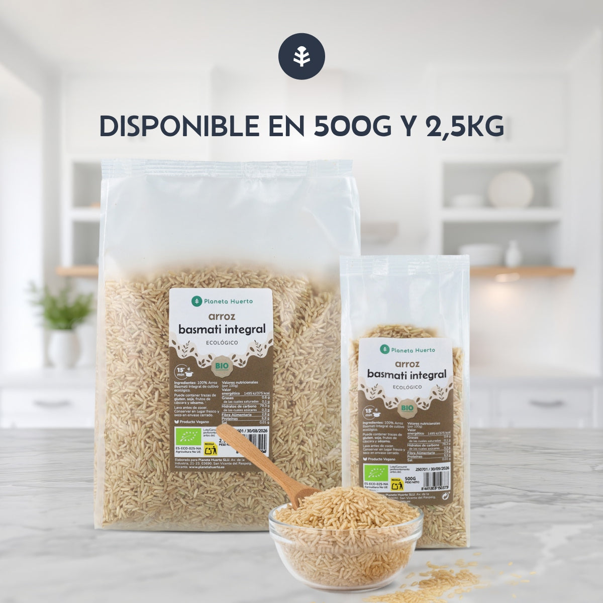 Wholemeal Basmati Rice ECO Planeta Huerto 500 g