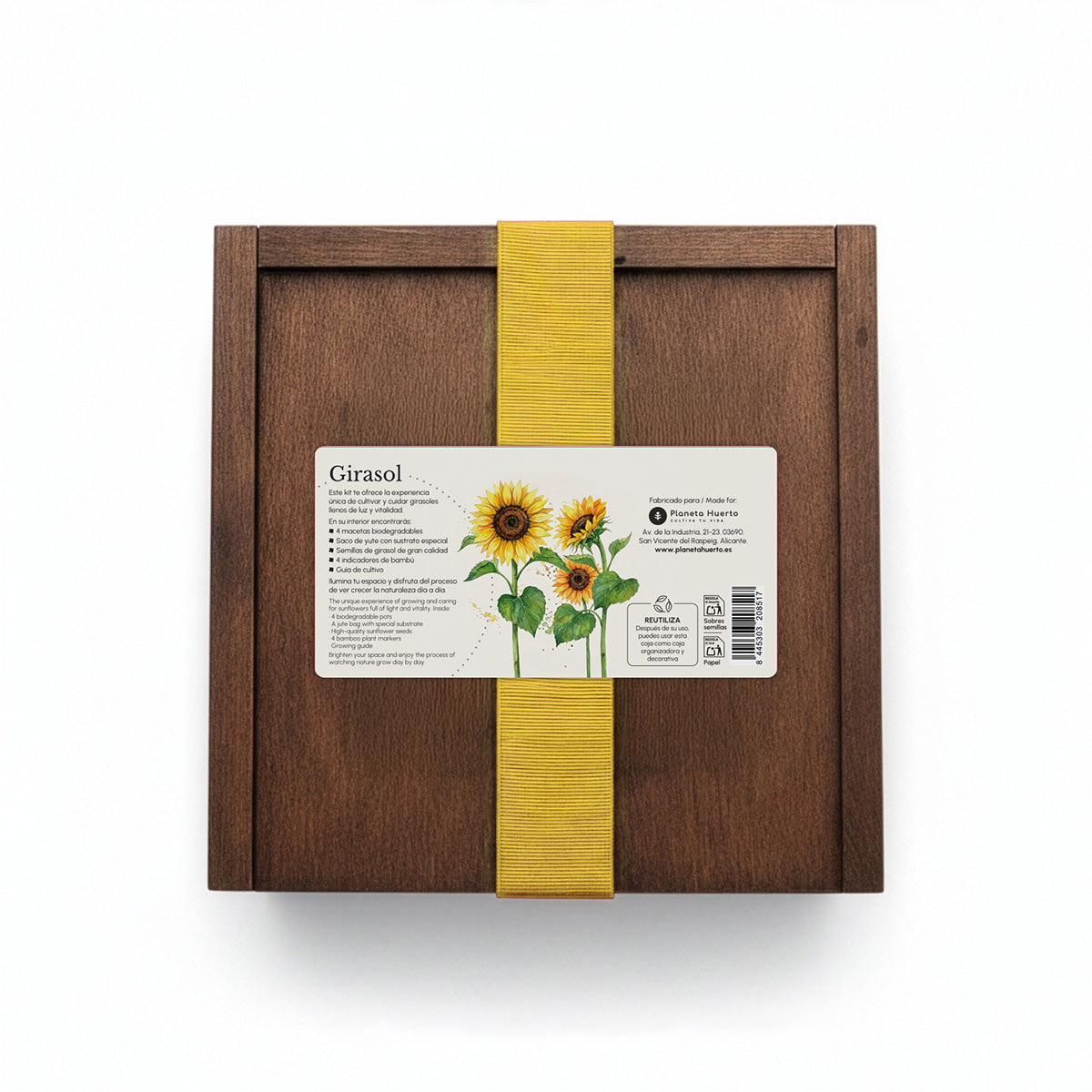 Kit de Cultivo de Girasol en Caja de Madera – Regalo Original Planeta Huerto