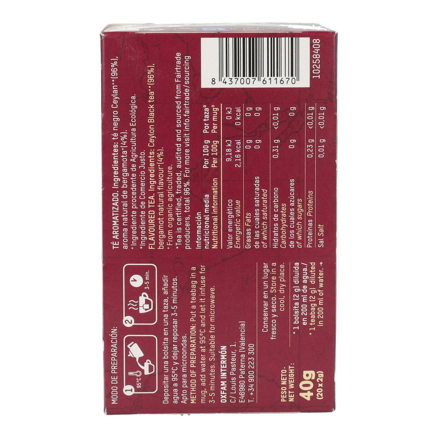 Fair Trade Organic Earl Grey Black Tea  Tierra Madre Oxfam Intermón 40 g