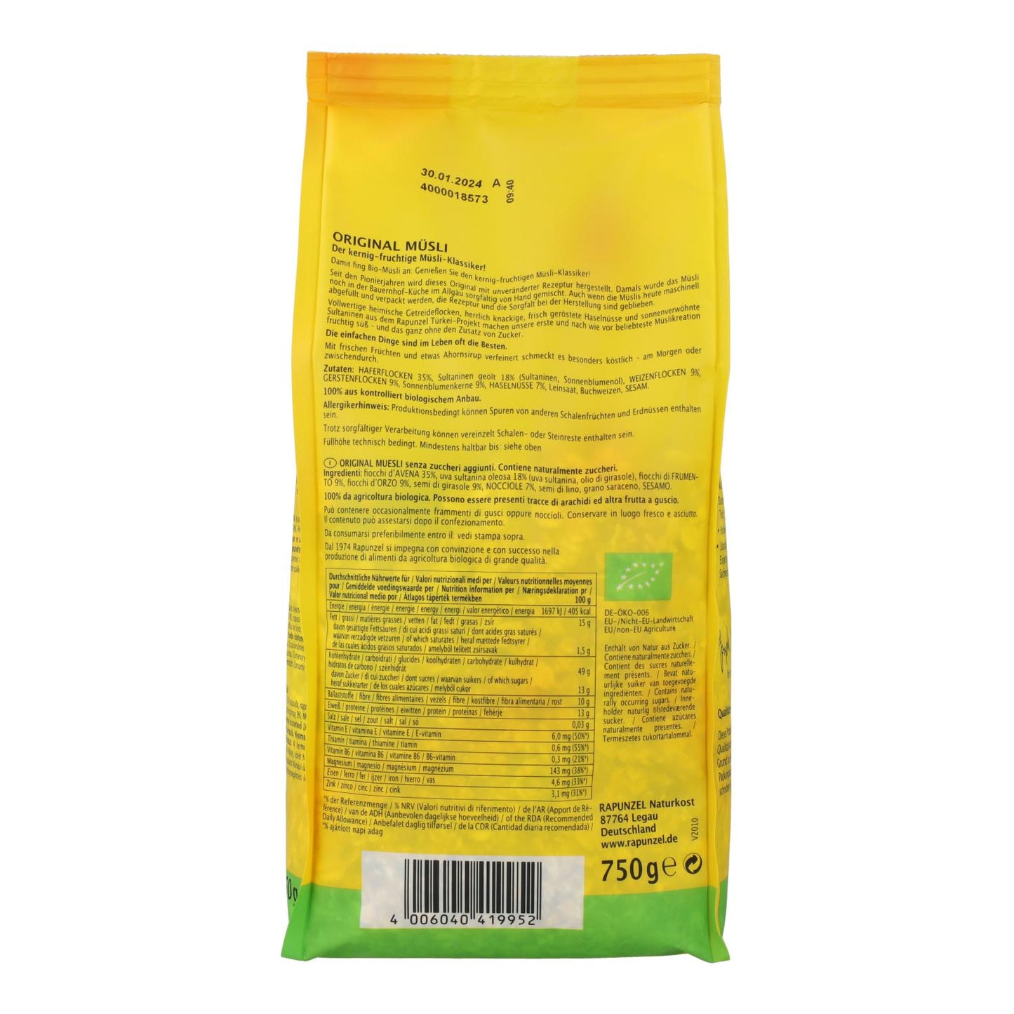 Muesli Original Rapunzel, 750 g