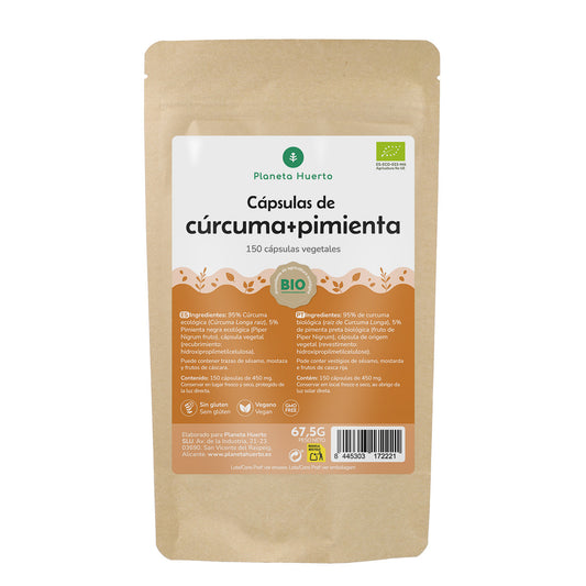 Curcuma biologica + Pepe biologico Planeta Huerto 150 capsule