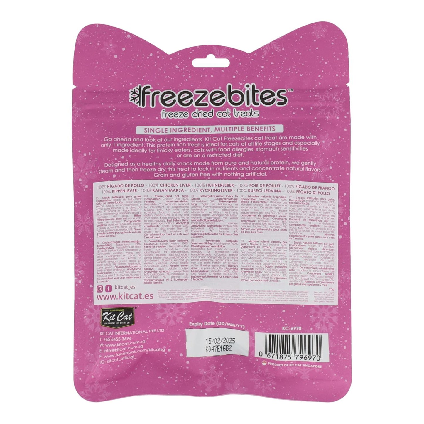 Kit Cat FreezeBites - Foie de poulet 20 g Snack lyophilisé naturel pour chats