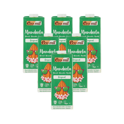 Pack of 6 Organic EcoMil Almond Drink sweetened with Agave 1L