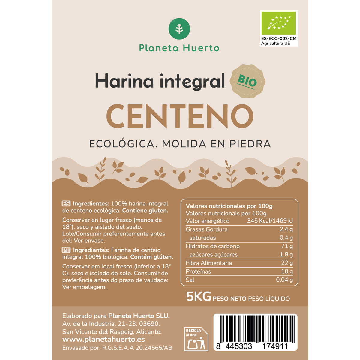 Farina di segale integrale Eco Planeta Huerto 5 Kg