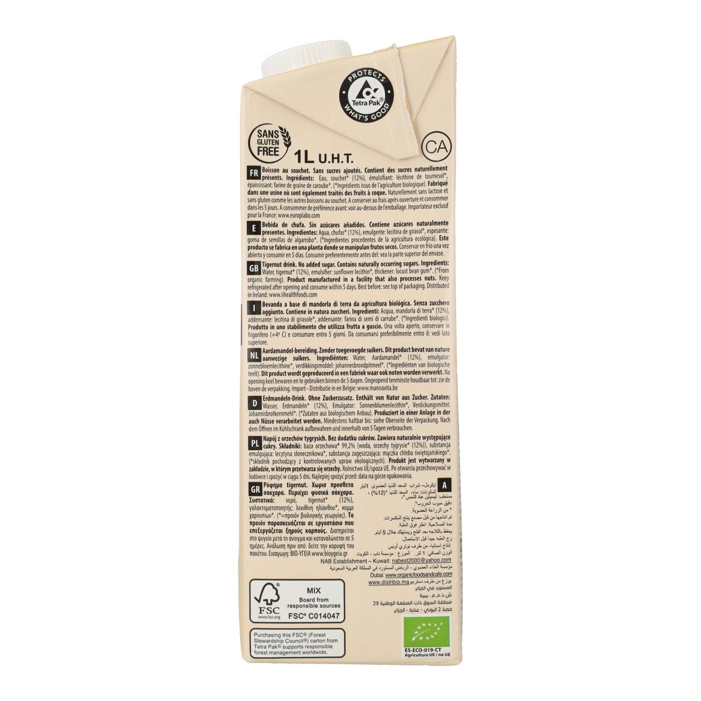 Suikervrije tijgernootdrank Ecomil 1 L