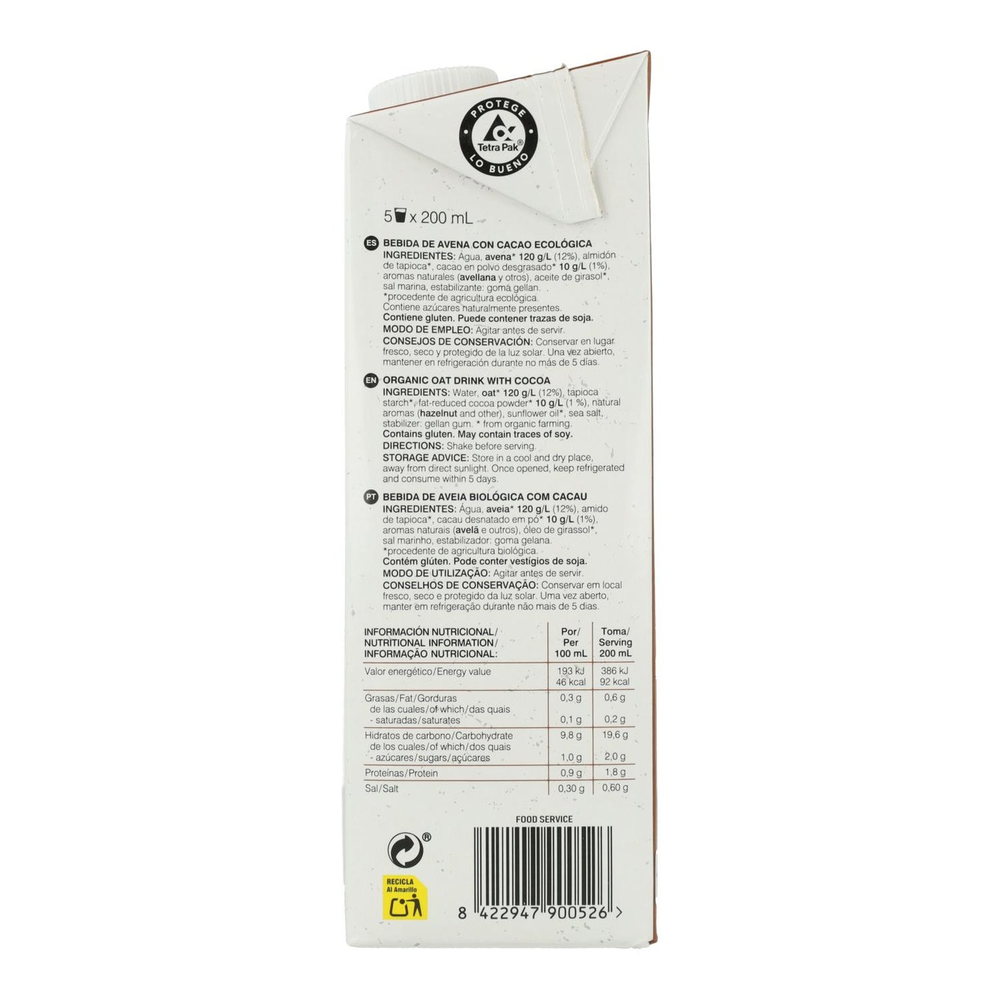 Boisson à l'avoine et au cacao BIO Soria Natural 1 L