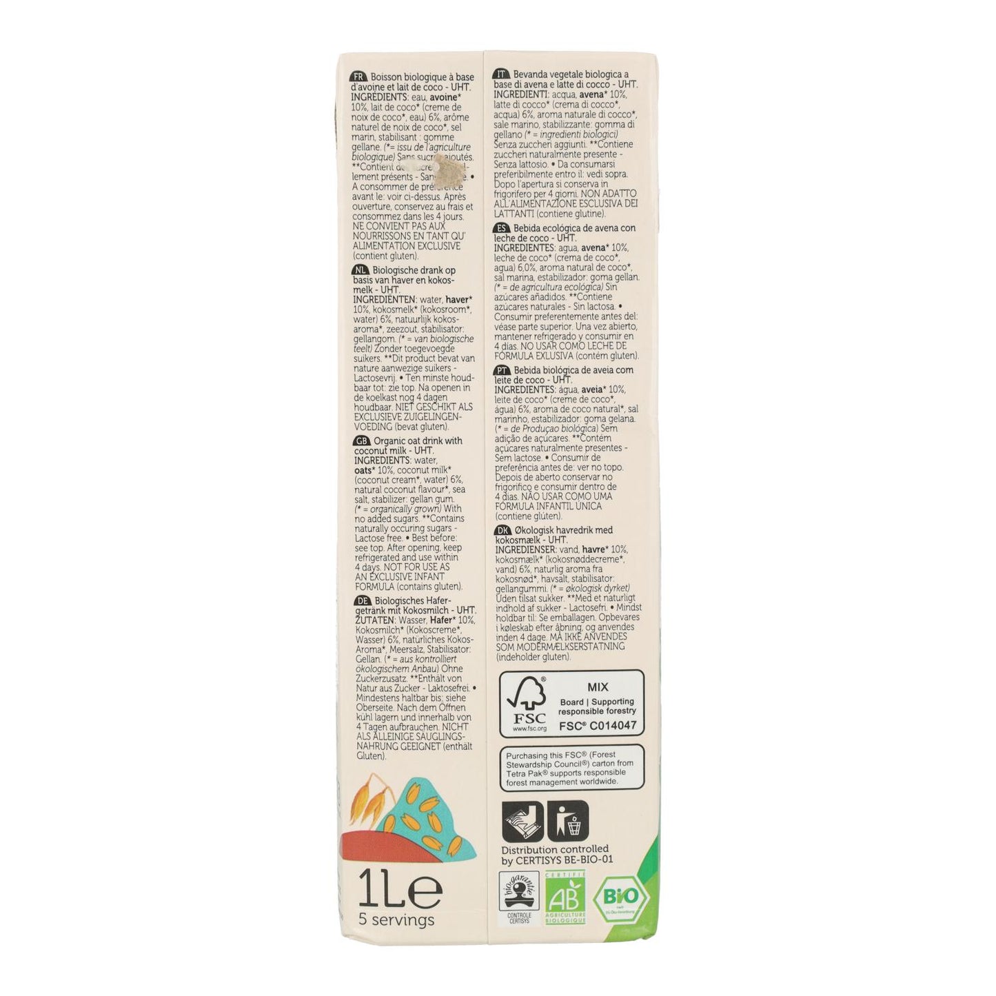 Vegetabilisk dryck med havre och kokos ECO Lima 1 l