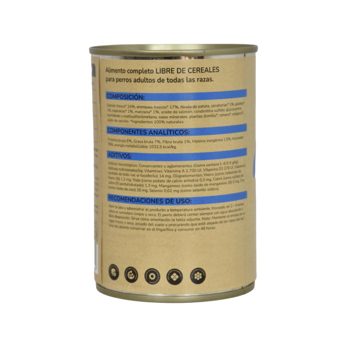 Förpackning 6 x Grain Free Superpremium Wet Dog Food Salmon 380 g Planeta Huerto