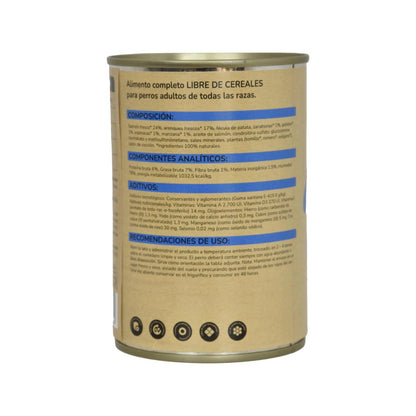 Förpackning 6 x Grain Free Superpremium Wet Dog Food Salmon 380 g Planeta Huerto