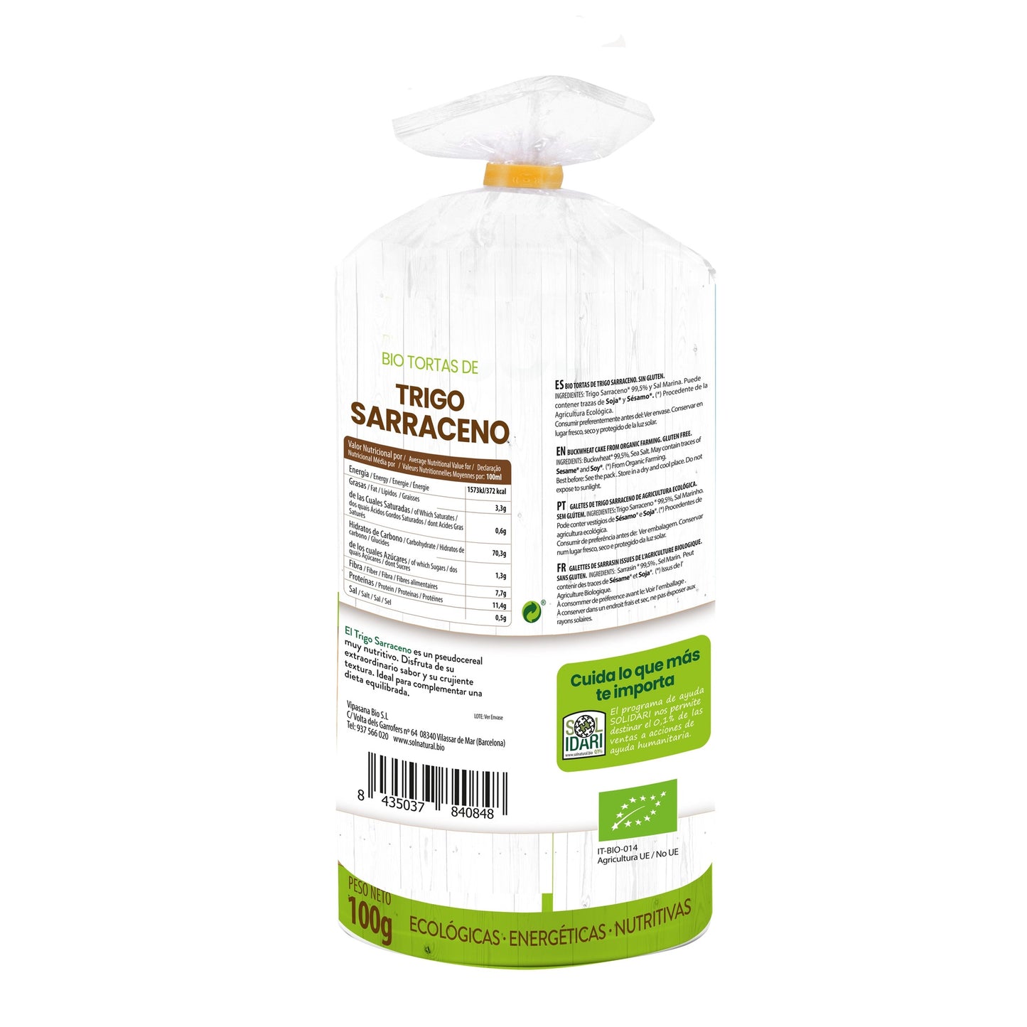 3er-Pack Sol Natural Bio-Buchweizenkuchen, glutenfrei, 100 g