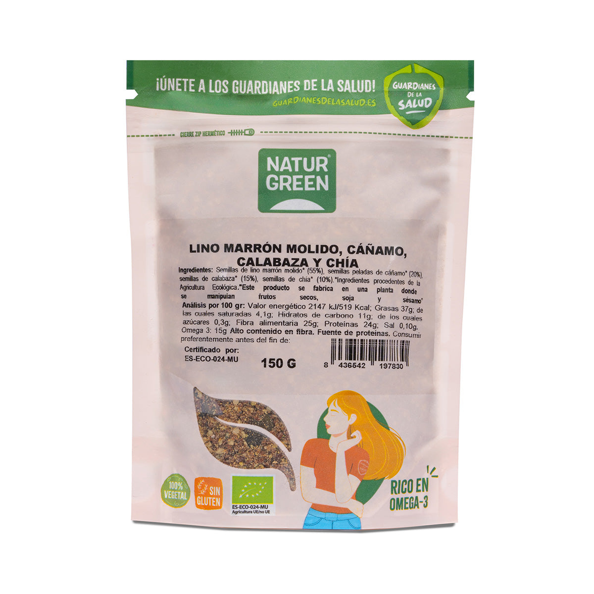 Linfrön, hampa, pumpa och chiafrön Bio NaturGreen 150 g