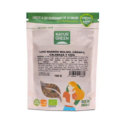 Linfrön, hampa, pumpa och chiafrön Bio NaturGreen 150 g