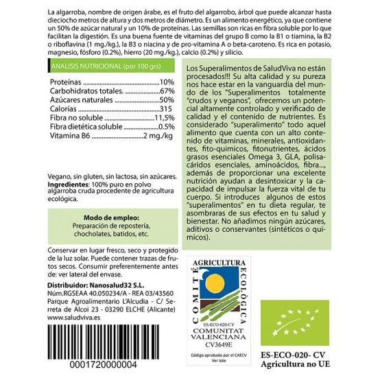 Raw carob powder ECO Salud Viva 250 g