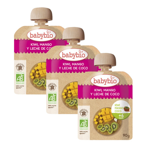 Pack 3 sachets de fruits : kiwi, mangue et boisson à la noix de coco, Babybio, 90 g