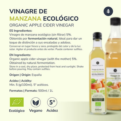 Pack of 2 x Planeta Huerto raw, unfiltered organic apple cider vinegar with the mother 1L