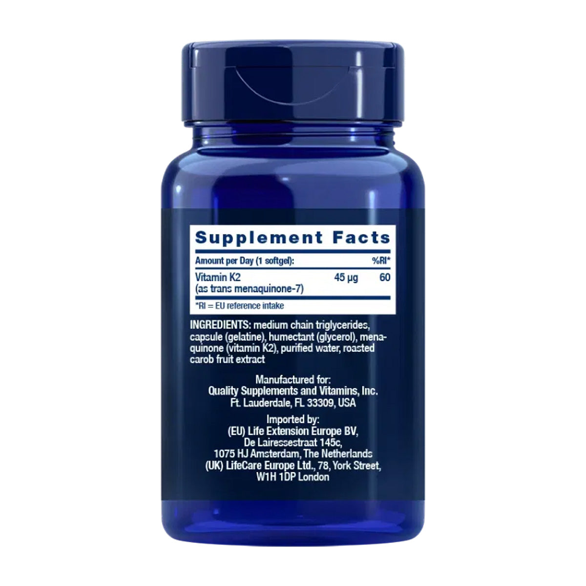 Low-Dose Vitamin K2 (MK-7) 45 mcg, Life Extension 90 Kapseln