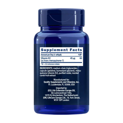 Low-Dose Vitamin K2 (MK-7) 45 mcg, Life Extension 90 Kapseln