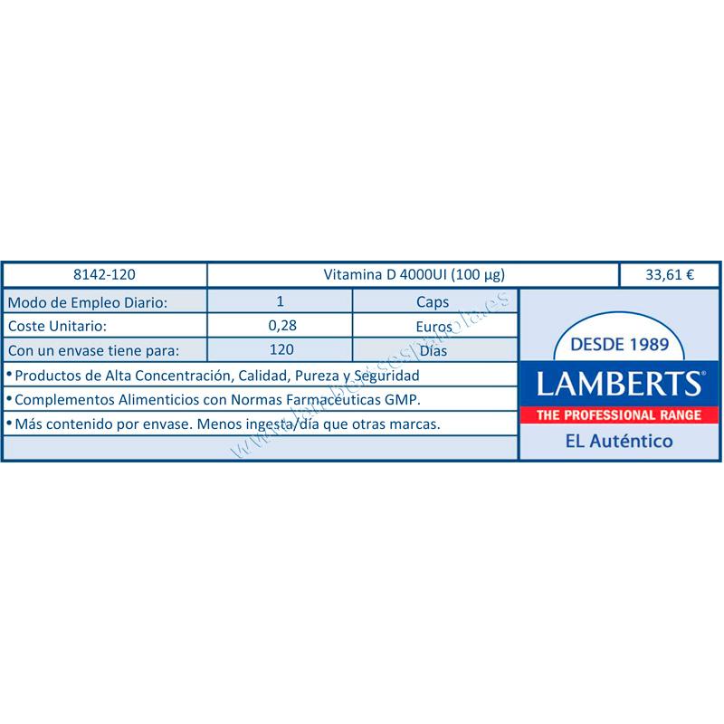 Vitamine D3 4000 IE (100 µg) Lamberts, 120 capsules