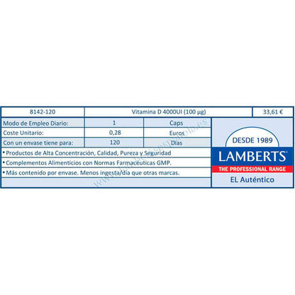 Vitamine D3 4000 IE (100 µg) Lamberts, 120 capsules