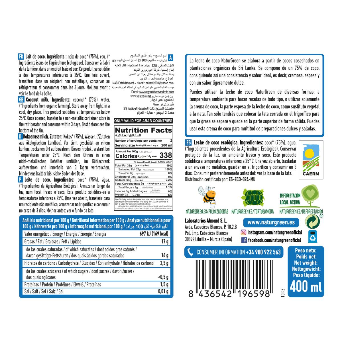 6er-Pack Bio-Kokosmilch NaturGreen 400 g