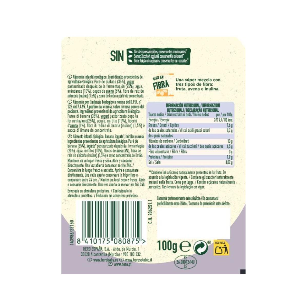 Nutri Flora Beutel mit Bananen-, Heidelbeer-, Joghurt- und Hafergeschmack 100 g Hero Solo