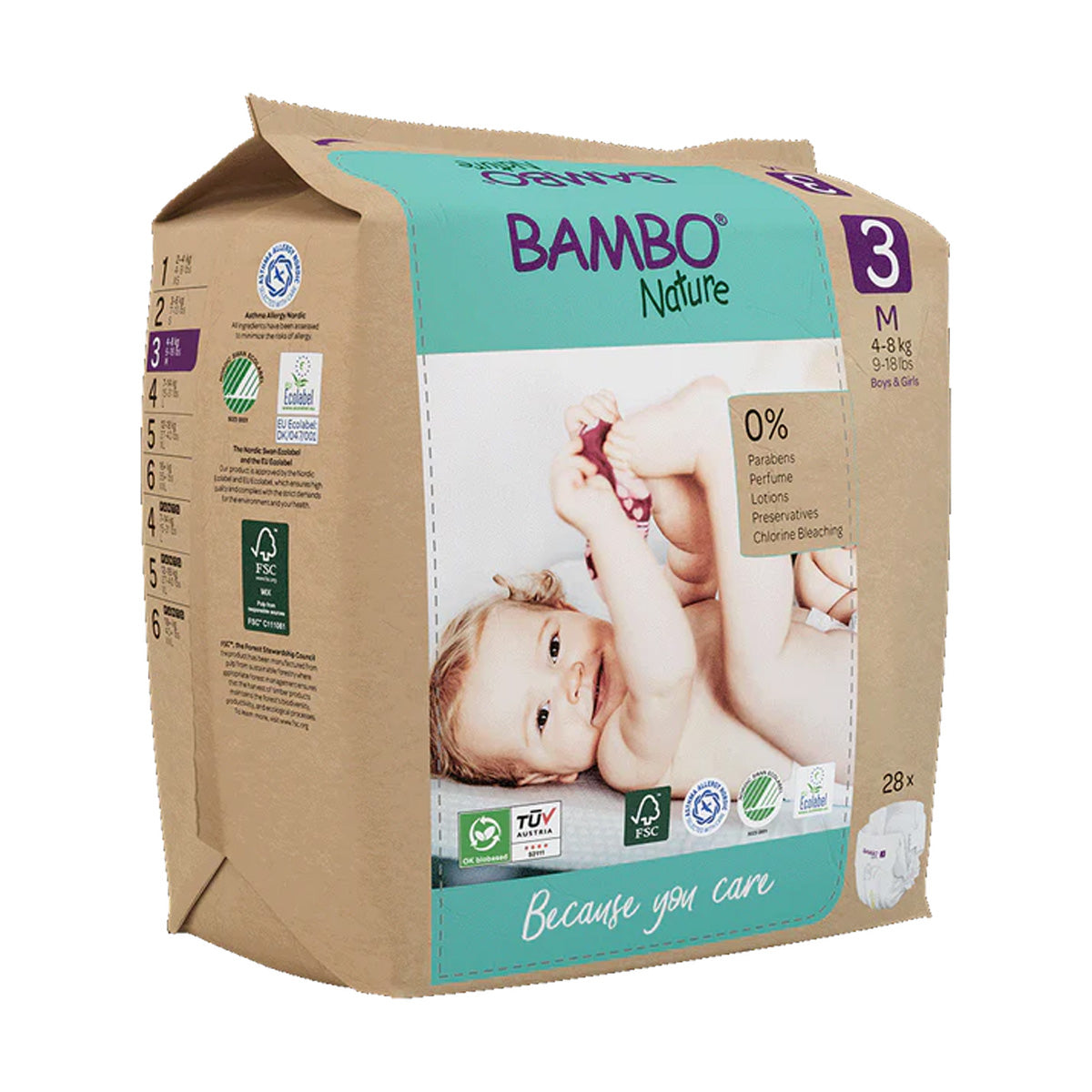 Pack of Bambo Nature Nappies Size 3 (4-8 kg), 3 x 28 units
