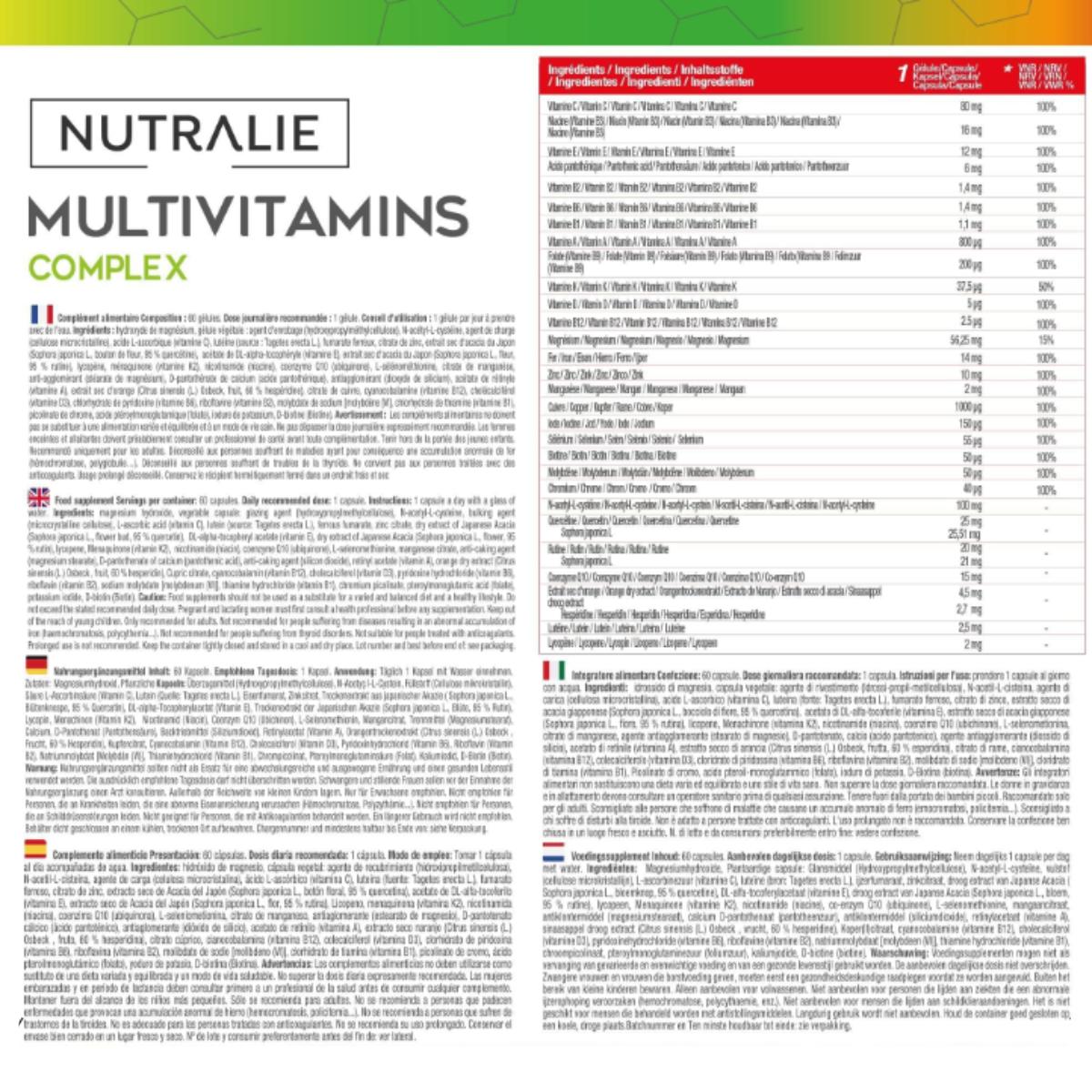 Nutralie Multivitamin Complex med 29 aktiva ingredienser 60 kapslar