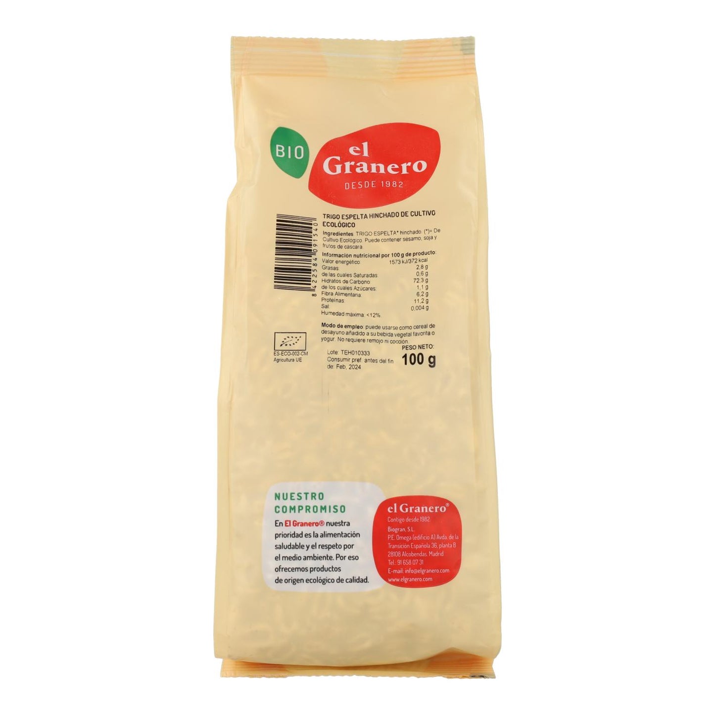 El Granero Organic Puffed Spelt Wheat, 100 g