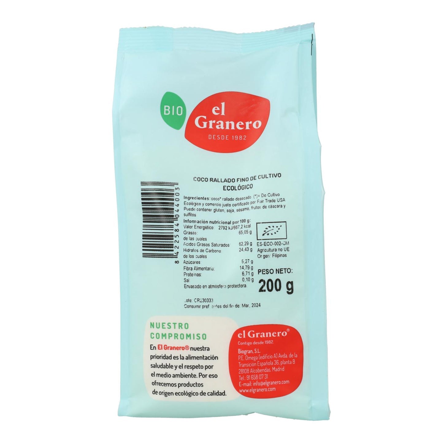 Drobno starty kokos Bio El Granero, 200 g
