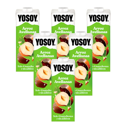Pack of 6 YOSOY Rice and Hazelnut Drinks 1L