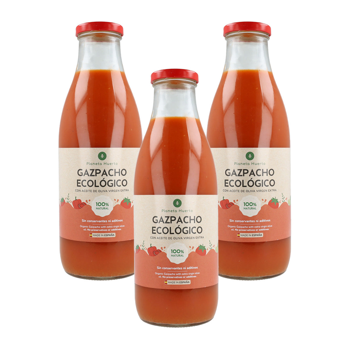Pack of 3 traditional organic gazpacho with extra virgin olive oil Planeta Huerto 1L