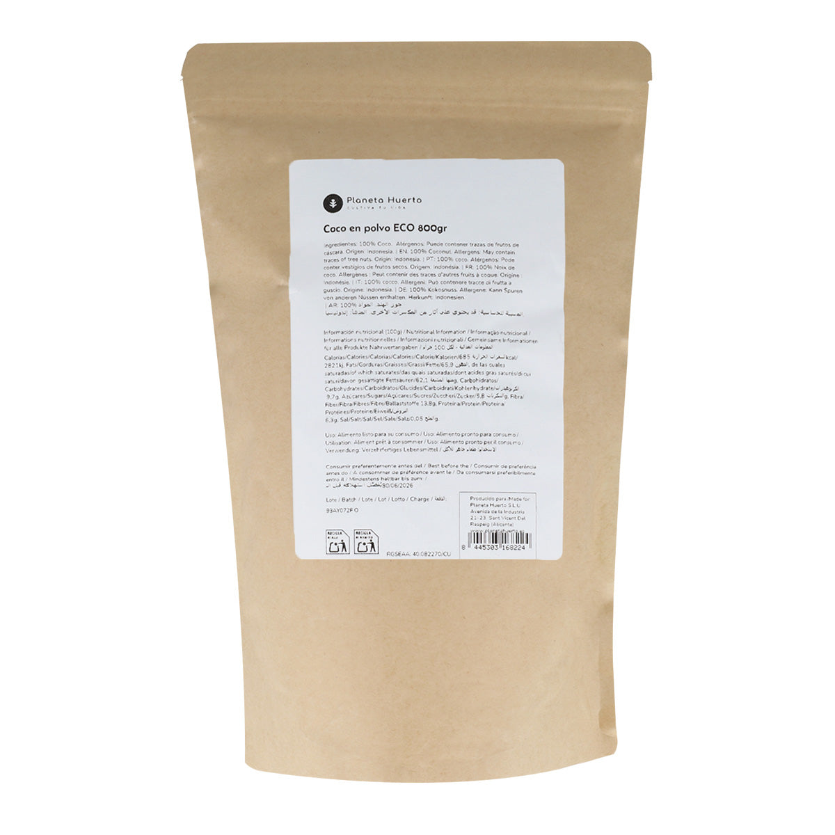 Coconut powder ECO Planeta Huerto 800 g