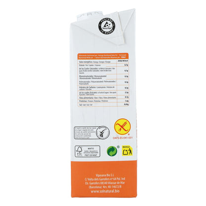 Pack of 6x Sol Natural Organic Gluten-Free Oat Drink 1 L