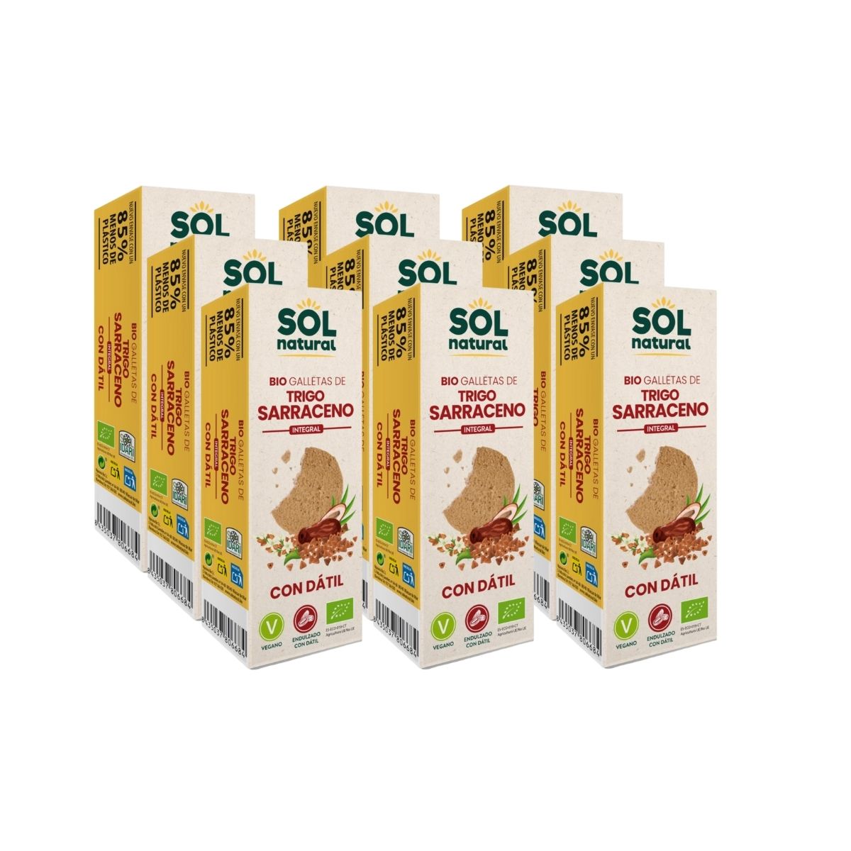9-pack fullkornskakor av bovete, sötade med ekologiska dadlar Sol Natural 170 g
