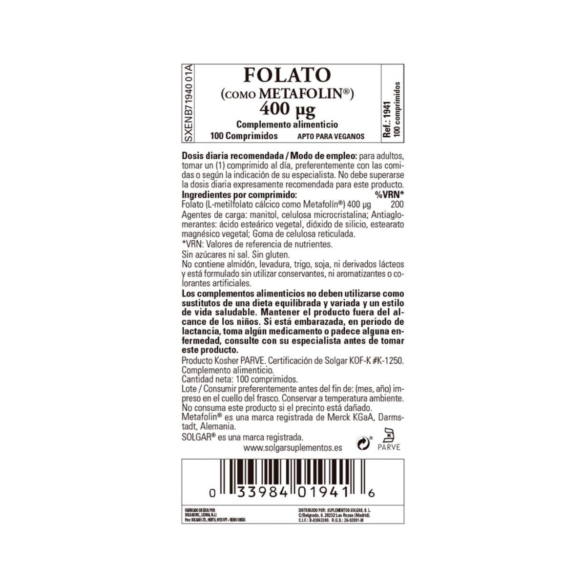 Folat (Metafolin), 100 tabletter (400 g)