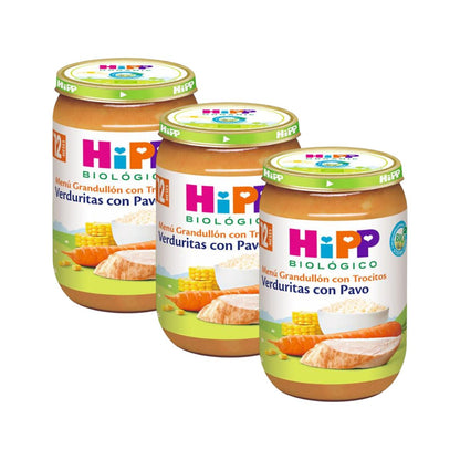 Lot de 3 petits pots de légumes bio à la dinde +12 mois HiPP 220 g
