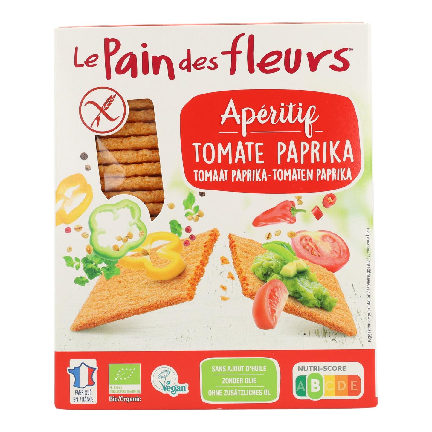 Chrupiące krakersy pomidorowo-paprykowe bezglutenowe BIO Le Pain de Fleurs 150 g