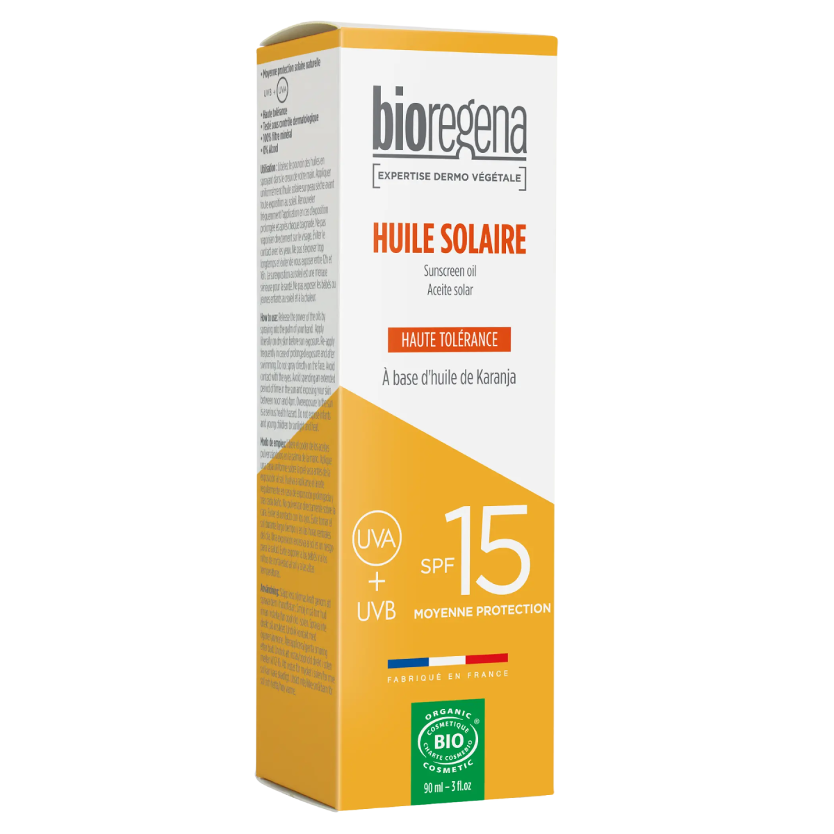 Hipoalergiczny olejek do opalania w sprayu SPF 15 Bioregena 90 ml